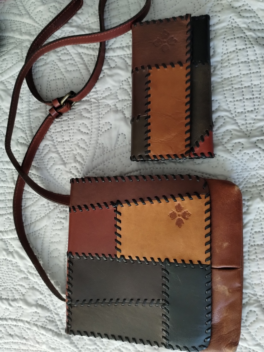 Patricia Nash Patchwork Leather Crossbody Bag and Card Wallet - Brown Multi